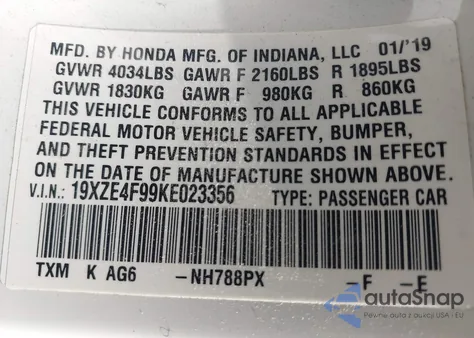 2019 Honda Insight Touring from USA, damaged, VIN 19XZE4F99KE023356
